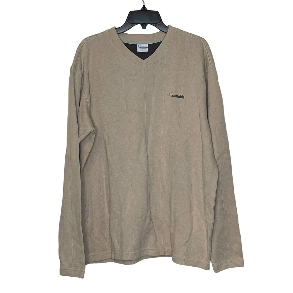 Columbia V-Neck Long Sleeve Sweatshirt Oversize Pullover Embroidered Logo Men XL